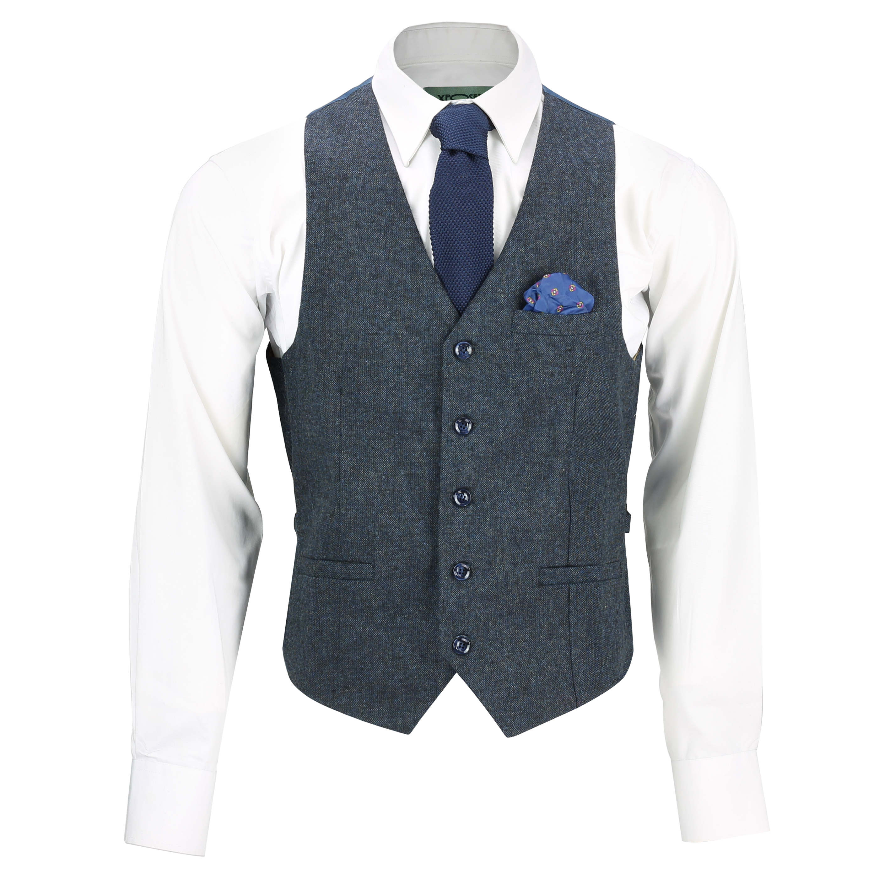 Mens Tweed Waistcoat Vintage Collar Double Breasted Smart Tailored Fit ...